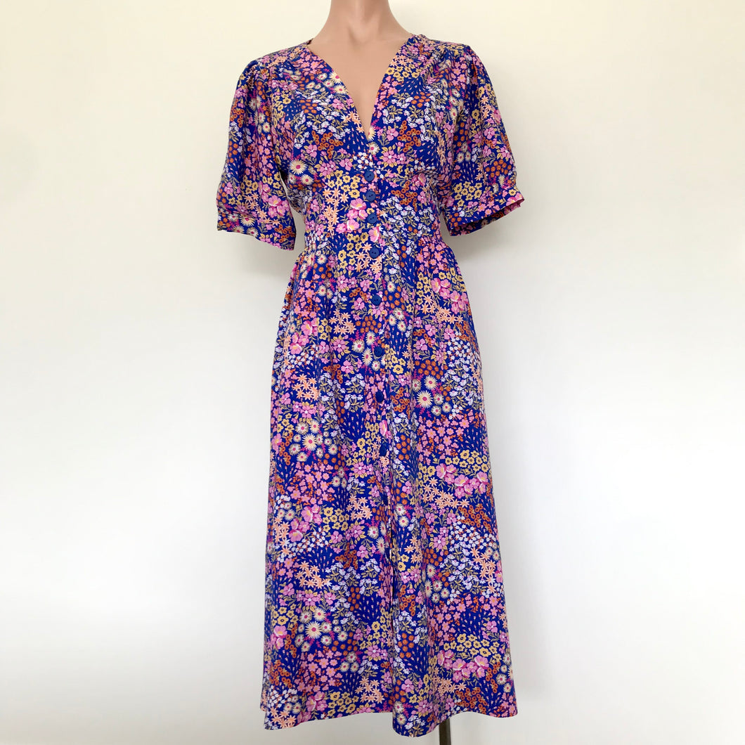 Melody Dress - Cluster Floral on Cobalt Blue