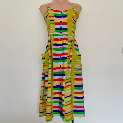 Odette Sun Dress - Multi Stripe Chartreuse