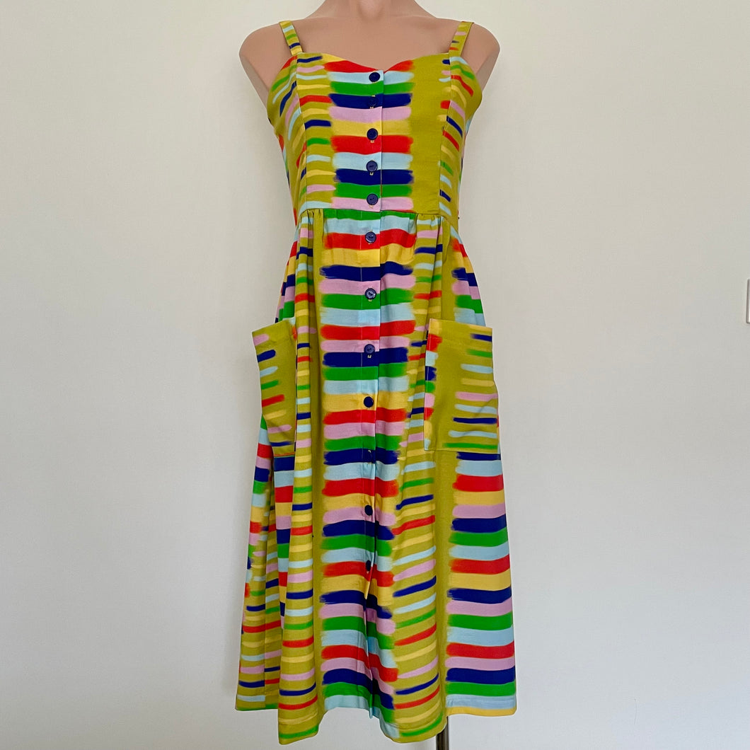 Odette Sun Dress - Multi Stripe Chartreuse