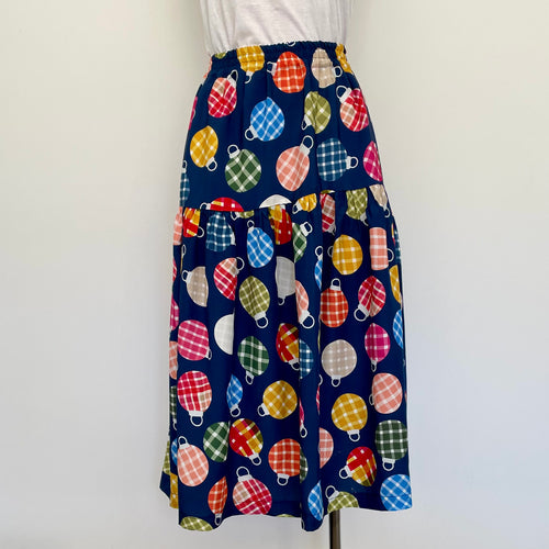Tiered Skirt - Christmas Baubles Navy
