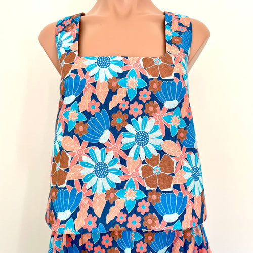 Bonnie Top - Cobalt Coral Floral