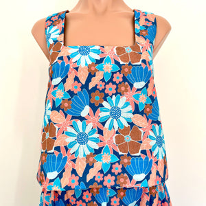 Bonnie Top - Cobalt Coral Floral