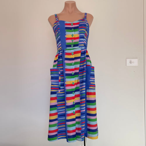 Odette Sun Dress - Multi Stripe Periwinkle