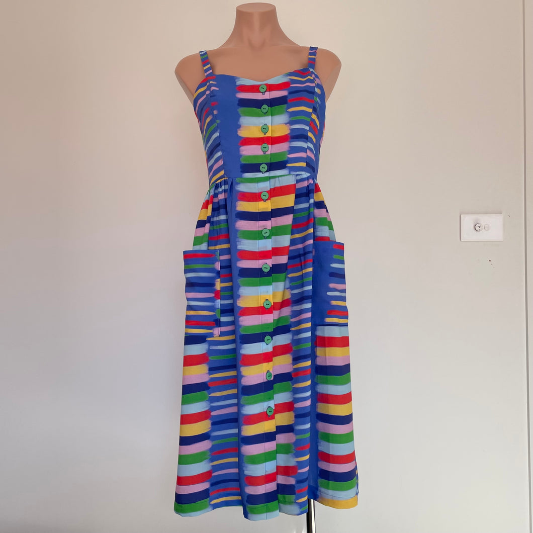 Odette Sun Dress - Multi Stripe Periwinkle